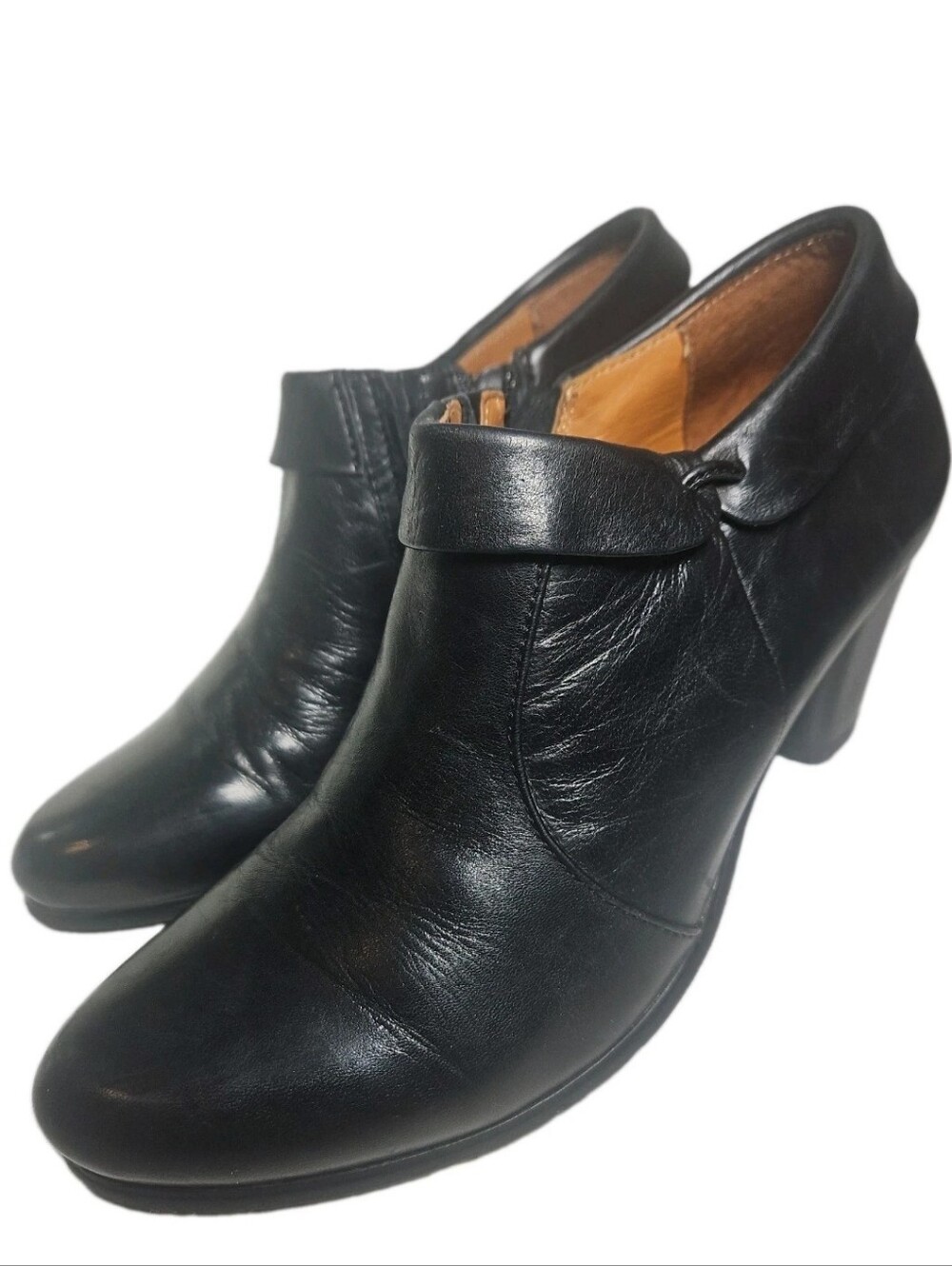 Spring Step Clairvoyant Women Blk Leather Bootie Zip Almond Toe US 7.5M[8A